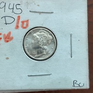 1945 D/D rpm full bands Mercury Dime